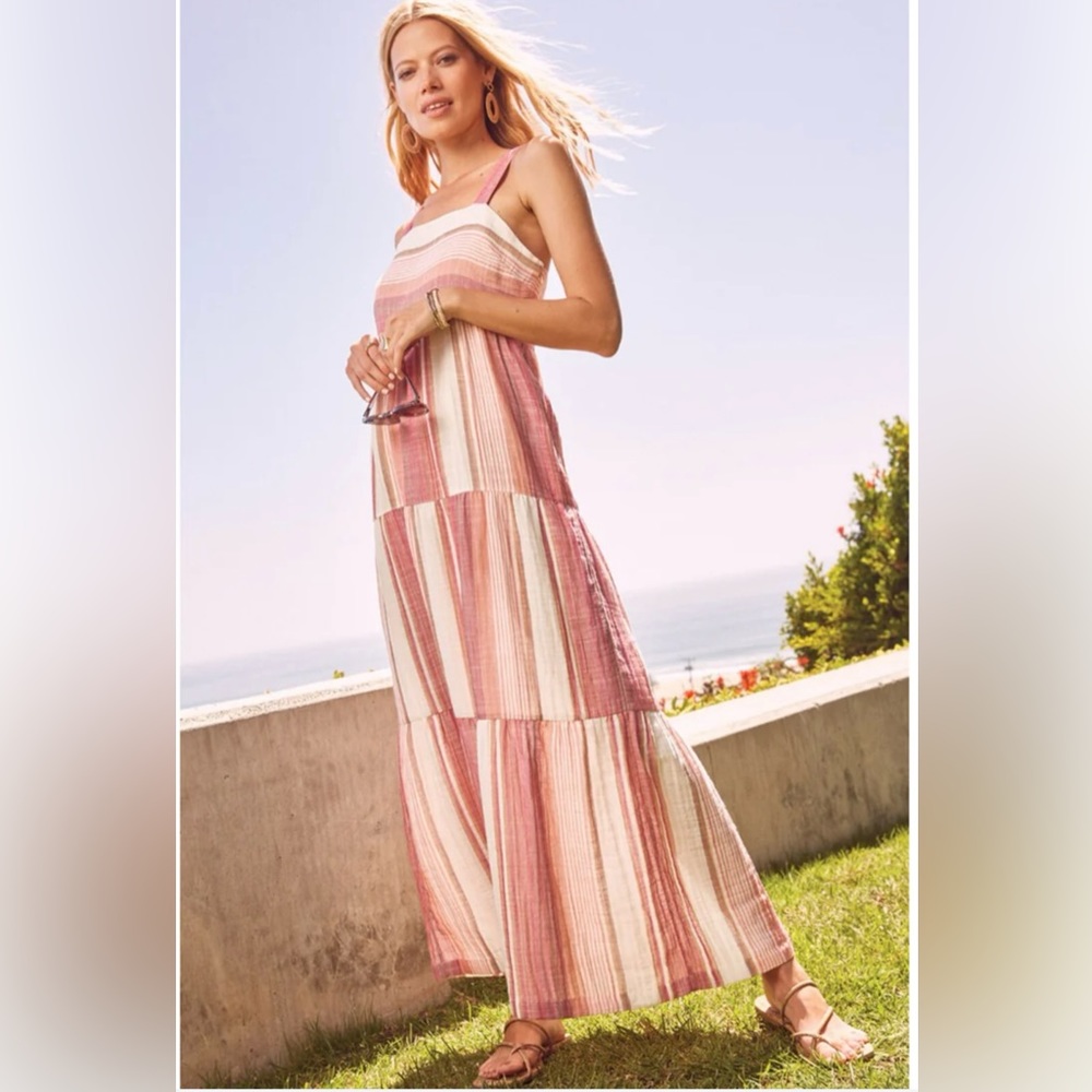 Faherty Pink and Cream Striped Maxi Dress